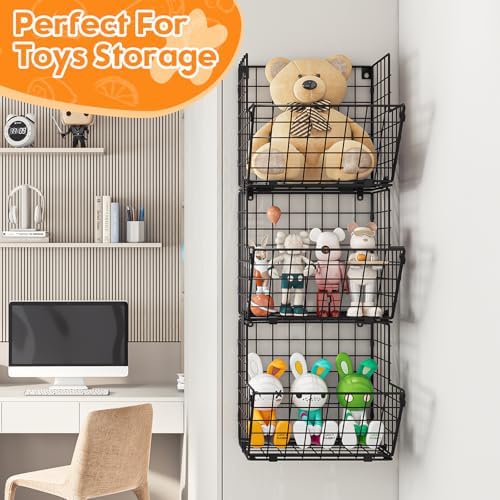 X-cosrack Metal Wire Basket Wall Mount, 3 Tier Wall Storage Organizer - Image 4