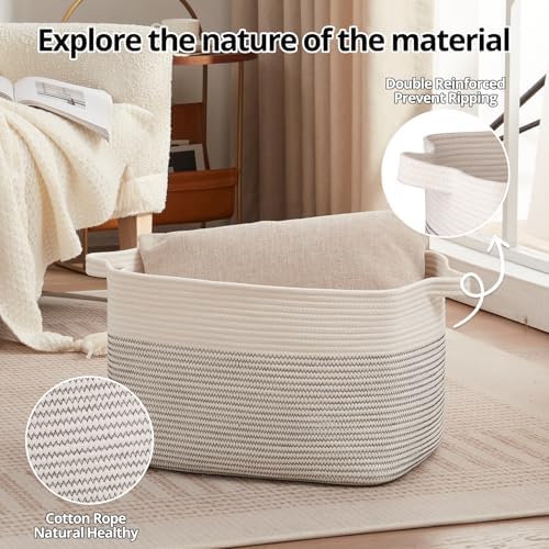 OIAHOMY Large Blanket Basket, 65L Cotton Rope Woven Laundry Basket, Toy Bin - Image 5