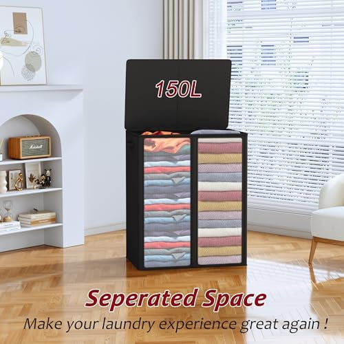 150L Laundry Hamper 2 Section, Large Laundry Hamper - Image 4