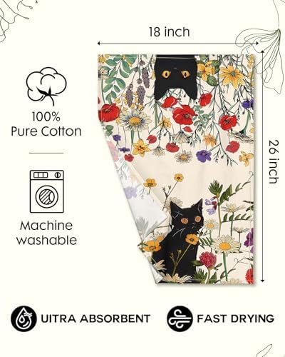 Miss Adola 150GSM Flour Sack Kitchen Towels Set of 2, Cat in Grass - Image 4