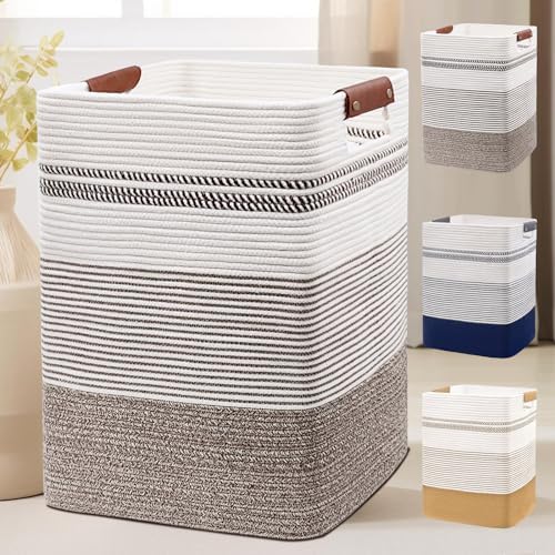 Laundry Hamper, 85L Cotton Rope Laundry Basket, Rice Brown & White by DOFASAYI