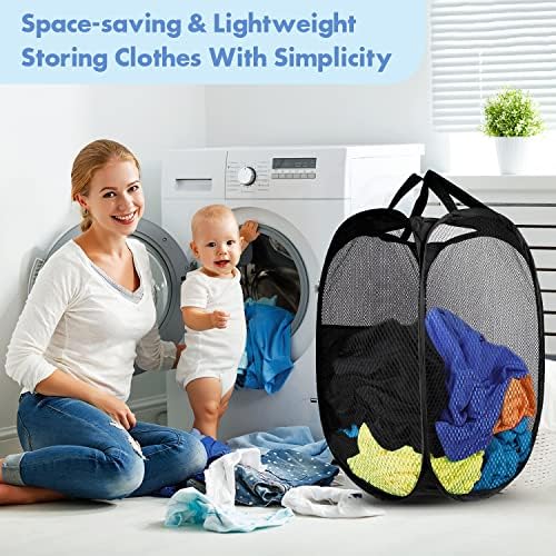2 Pack Pop Up Laundry Hampers, 70 L Collapsible Foldable Mesh Basket - Image 7