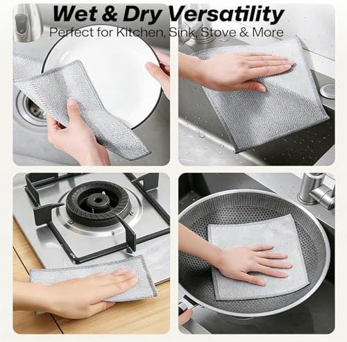 12Pcs 3-Layer Silver Wire Dish Cloths, Non-Scratch Reusable Kitchen Cleaning - Image 7