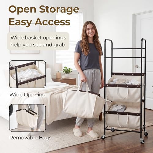 GRANNY SAYS 3 Tiered Laundry Sorter, Narrow Hamper Cart - Image 4