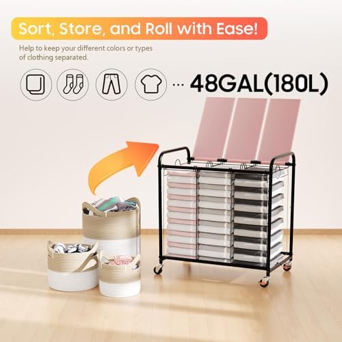 180L Laundry Sorter 3 Section, Rolling Laundry Basket - Image 6