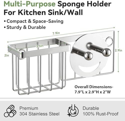 Sponge Holder for Kitchen Sink, Rust-proof Sink Sponge Caddy Organizer for Dish - Image 6