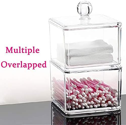 Stackable Square Acrylic Cotton Ball Holder Q-tip Holder Bathroom Swab Dispenser - Image 4