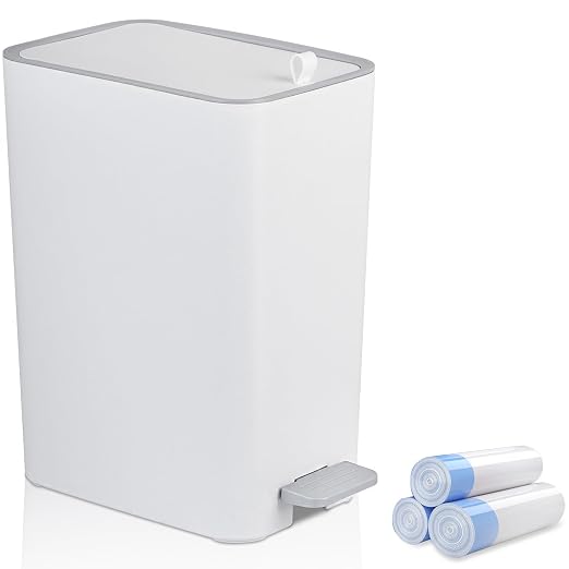 Small Bathroom Trash Can with Lid, 3.2 Gallon Slim Step Trash Can, Narrow by rejomiik