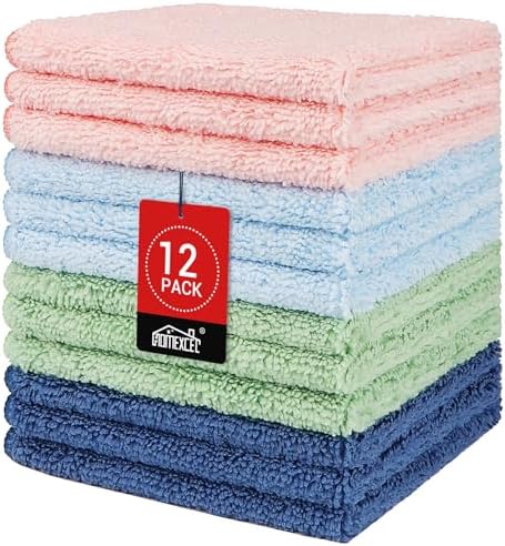HOMEXCEL Washcloths 12PK, Ultra Soft&Highly Absorbent Face Towels, 12X12 in by HOMEXCEL