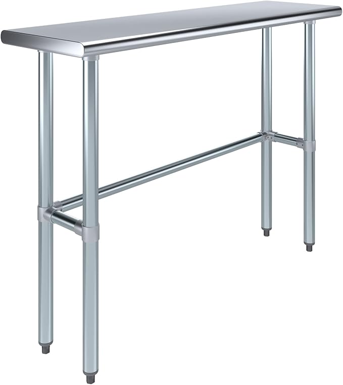 AmGood Stainless Steel Work Table Open Base | NSF Kitchen Island Food Prep | Laundry Garage Utility Bench (48" Long X 14" Deep)