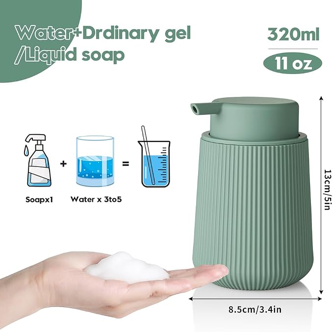 YAUKPH Striped Foaming Hand Soap Dispenser Sage Green | - Image 2