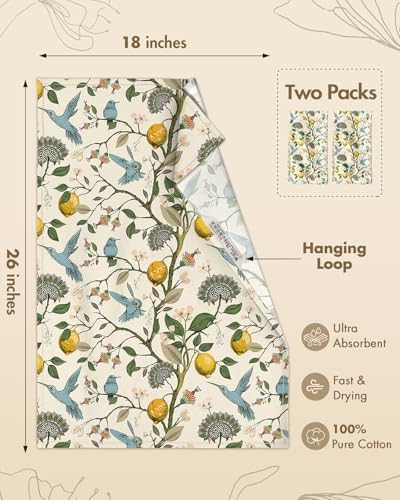 Miss Adola 150GSM Flour Sack Kitchen Towels Set of 2, Lemon Birds - Image 4