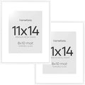 Homeforia White 11x14 Picture Frame, High End Metal 11x14 Poster Frames with Mat 8x10, 11 x 14 White Frame Matted to 8 x 10 inch Photo, 11 by 14 Thin Hanging Frames, Tempered Glass, Wall Kit, Set of 2