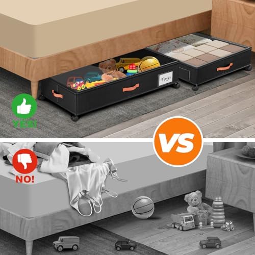 Under Bed Storage with Wheels, XXL Large Under the Bed Storage Organizer Bins - Image 3