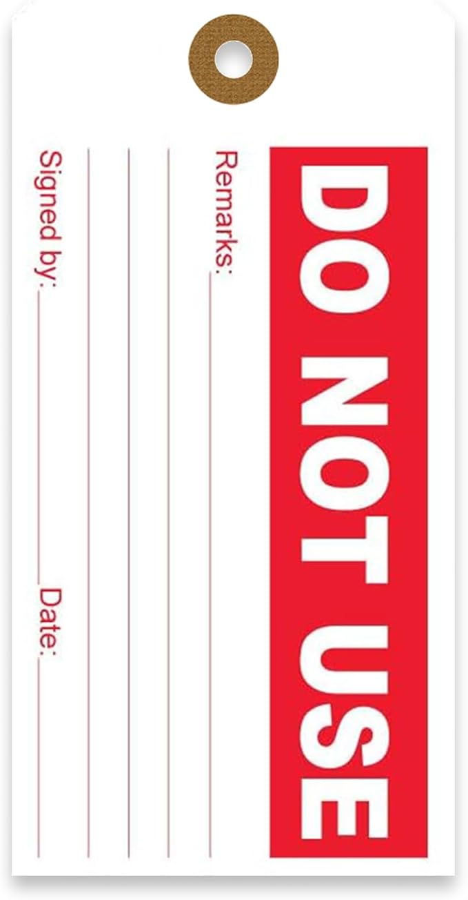 Tags 4 Less Production Quality Control Hang Tags – Equipment Preventative Maintenance Labels, for Easy Record-Keeping for Inventory Status (Do Not Use, Pack of 100)