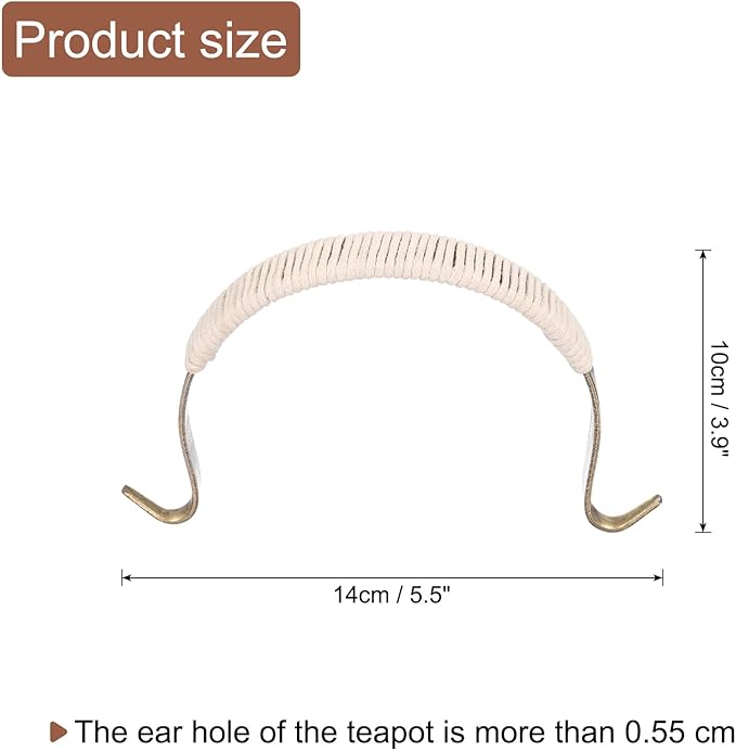 uxcell Metal Tea Pot Handle Cotton Rope Wrapped Handle U-Shape Handle Replacement for Span 4.5-5 Inch Ceramic Pottery Teapot Kettle Accessories Supplies, Bronze