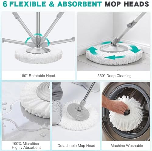 Spin Mop and Bucket Set with 6 Microfiber Heads - Image 6