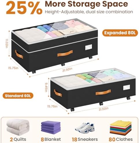 Budding Joy 80L 2 Pack Adjustable Under Bed Storage - Image 2