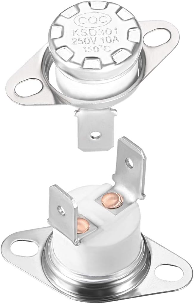 uxcell KSD301 Thermostat 150°C/302°F 10A Normally Closed N.C Adjust Snap Disc Temperature Switch for Microwaves,Oven,Coffee Maker 2pcs,Ceramic Material
