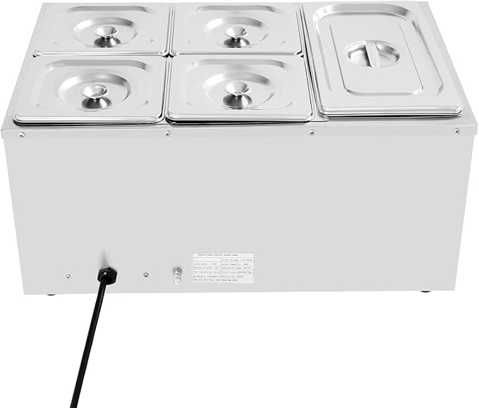 Commercial Food Warmer Stainless Steel Bain Marie Buffet Food Warmer Steam Table Electric Countertop Steam Table Container with 86-185°F Temp Control for Catering Restaurants (5 Pans)