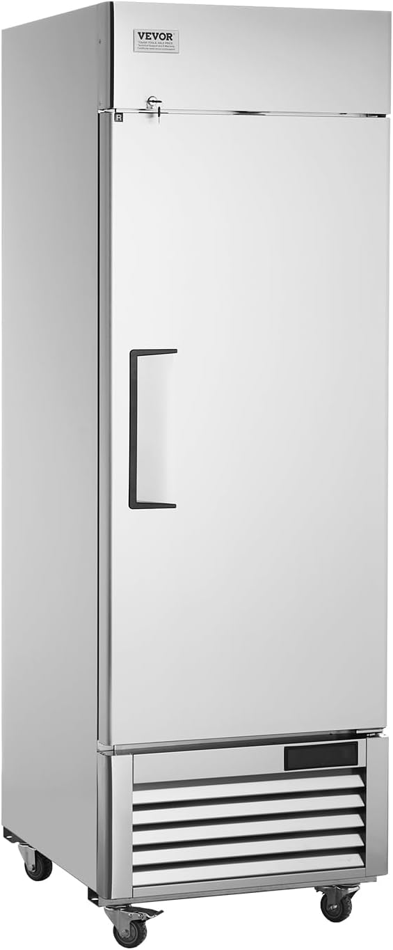VEVOR Commercial Refrigerator 19.32 Cu.ft, Reach In 27" W Upright Refrigerator Single Door, Auto-Defrost Stainless Steel Reach-in Refrigerator & 4 Shelves, 33 to 41℉ Temp Control, LED Light, 4 Wheel