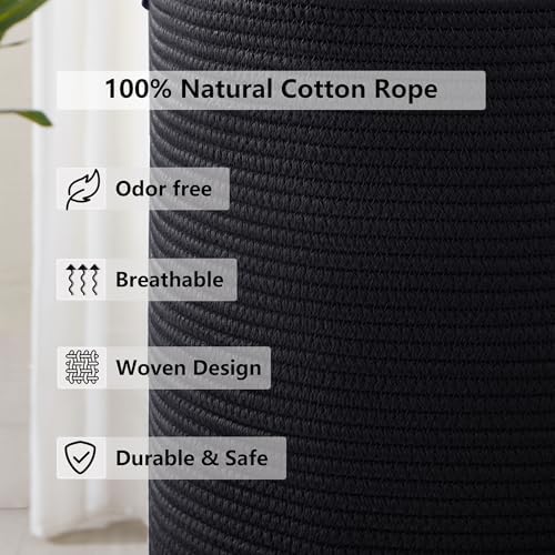 80L Large Black Laundry Basket Tall Woven Hamper - Image 6