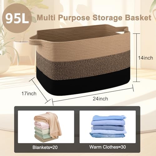 OIAHOMY Extra Large Blanket Basket, 95L Cotton Rope Woven Laundry Basket - Image 4