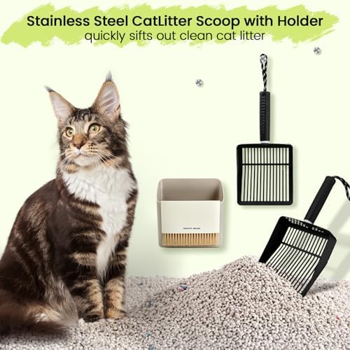 Cat Litter Scoop with Holder, Stainless Steel, Non-Slip Handle - Image 6