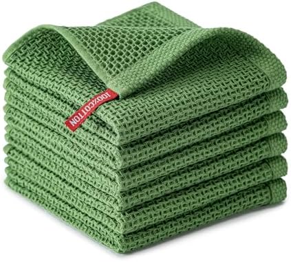 Kitchen Towels 6-Pack Kitchen Dish Cloths, 100% Cotton, 12x12 In, Grass Green by BOOMIBOO