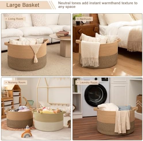 OIAHOMY 90L XXXLarge Blanket Basket Living Room Laundry Basket Jute&Black - Image 5