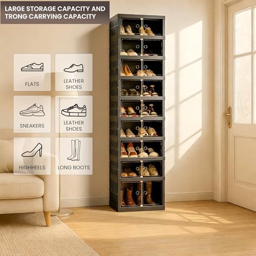 Foldable Shoe Organizer Storage Box Set of 6, Portable Extra Large Folding Shoe - Image 5