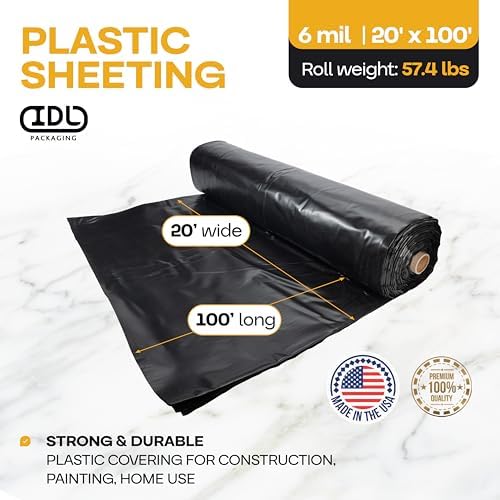 Black Construction Plastic Sheeting 6 mil x 20' x 100' LDPE Film Roll - Image 2