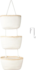 TeoKJ Over the Door Hanging Basket, 3-Tier Woven Cotton Wall-Mounted Storage by TeoKJ