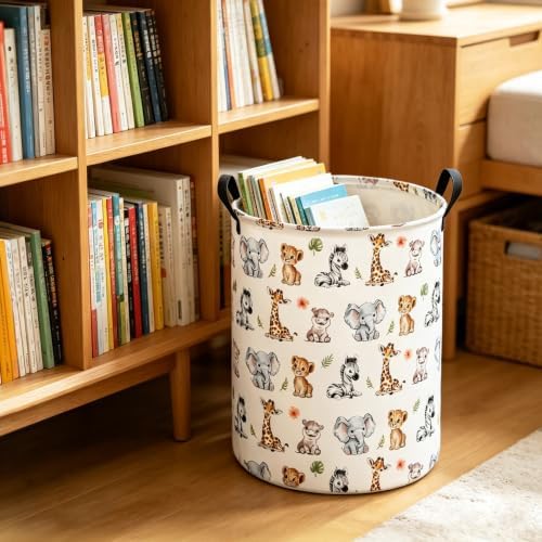 Round Jungle Wildlife Laundry Hamper, Cotton Canvas Storage Bin - Image 7