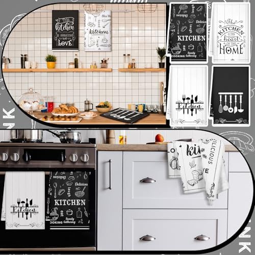 Bencailor 6 Pcs Black and White Kitchen Towels Decorative Sets Dish Towels - Image 4