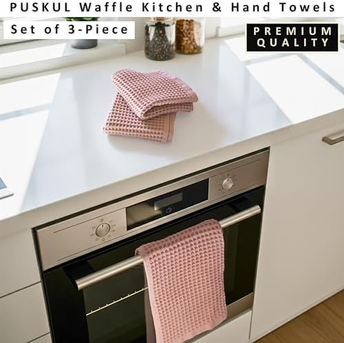PÜSKÜL Natural 100% Turkish Cotton Waffle Hand and Kitchen Towels Set of 3 - Image 4