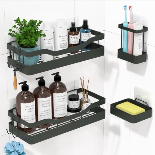 Heavy-Duty Adhesive Shower Rack, Dark Gray Storage by RicheMake