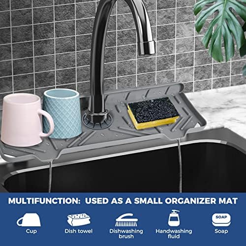 BFONS Silicone Faucet Handle Drip Catcher Drying Tray Mat Dish Soap Sponge - Image 3