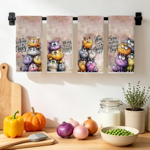 Jztco 4 Pcs Funny Cat Kitchen Towels, Cute Cat Gifts Reusable Hand Towels - Image 4