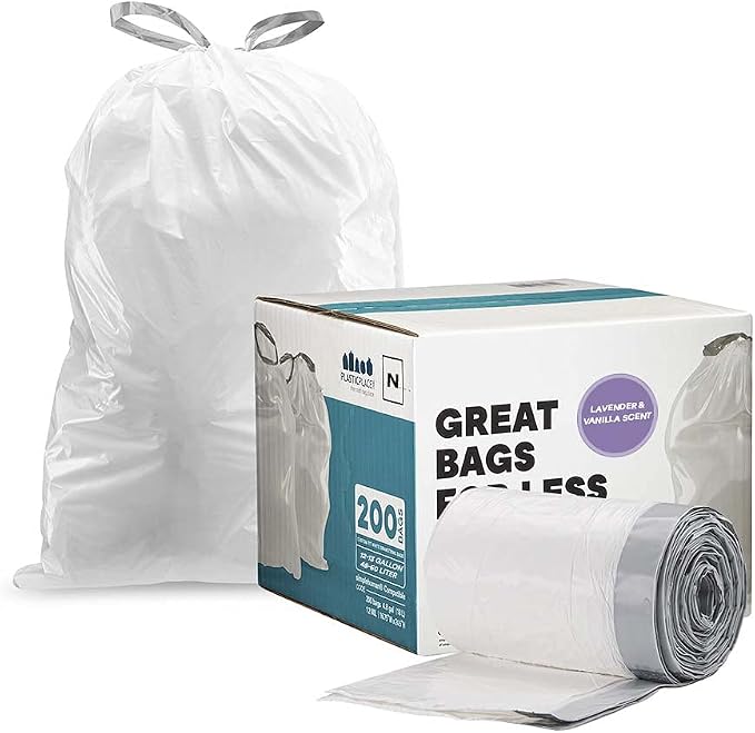 Plasticplace White Drawstring Lavender and Soft Vanilla Scented Garbage Can - Image 2