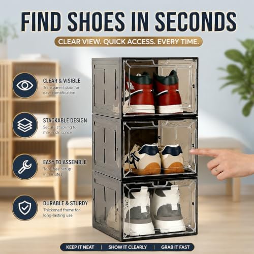 Translucent Black Shoe Storage Box, 2026 2nd Gen Thickened Hard Plastic - Image 6