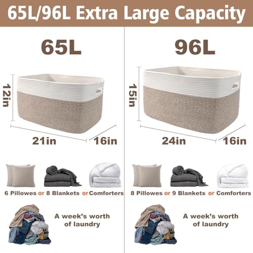 JMvicyroam 65L Large Woven Cotton Rope Blanket Basket - Image 3