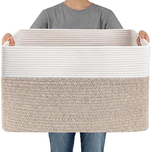 JMvicyroam 65L Large Woven Cotton Rope Blanket Basket by JMvicyroam