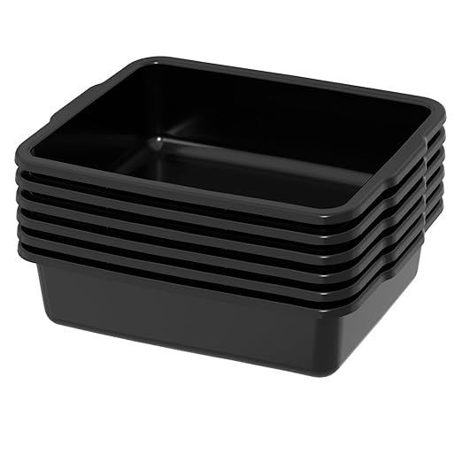 24 L Black Food Service Bus Tub, Plastic Commercial Bus Tubs, 6 Packs