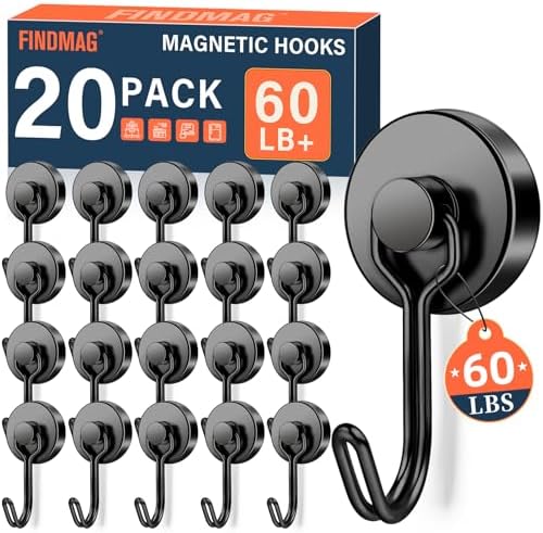 FINDMAG Strong Magnet Hooks, 60LB+ Heavy Duty Magnetic Hook, 20 Pack by FINDMAG