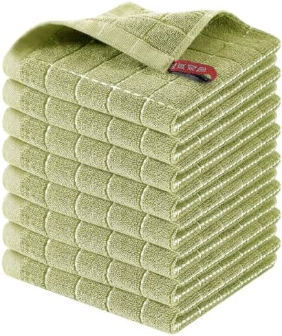 Homaxy 100% Cotton Terry Kitchen Dish Cloths, 8 Pack, Sage Green by Homaxy