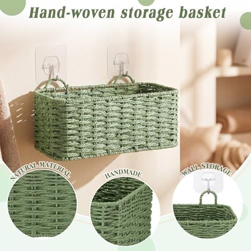 3 Pcs Wall Hanging Baskets, Sage Green, Paper Cord - Image 3