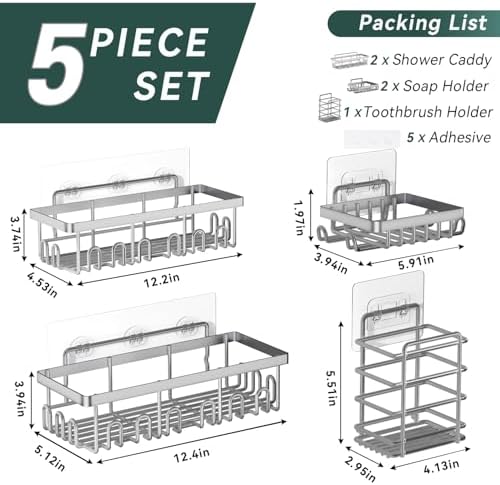5-Pack Adhesive Shower Caddy for Bathroom & Home Decor Silver - Image 2
