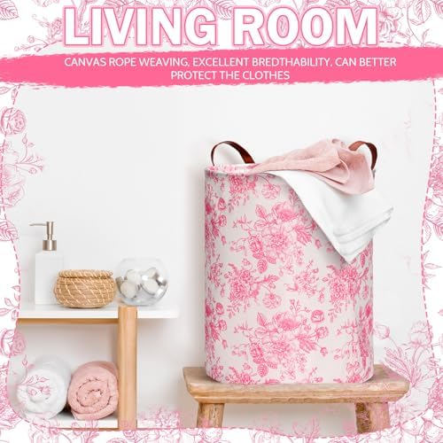 CroBlissful 2 Pcs Pink Floral Laundry Basket Coquette Storage Basket - Image 5
