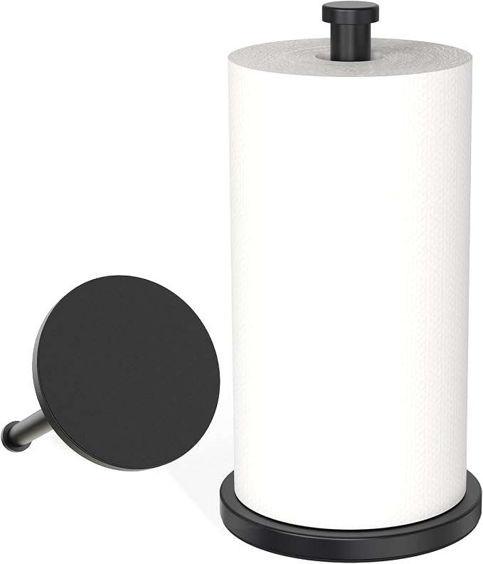 VEHHE Black Paper Towel Holder Countertop, EVA Weighted Non-Slip Base by VEHHE